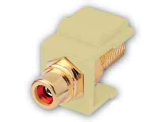 RCA to F Female Keystone Inserts- Insert: Ivory, Ring: Red