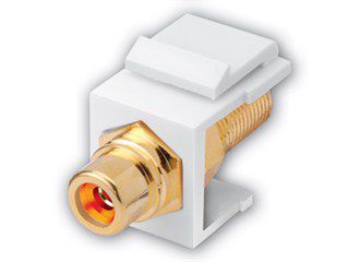 RCA to F Female Keystone Inserts- Insert: White, Ring: Orang