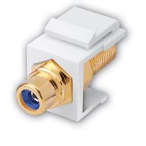 RCA to F Female Keystone Inserts- Insert: White, Ring: Blue