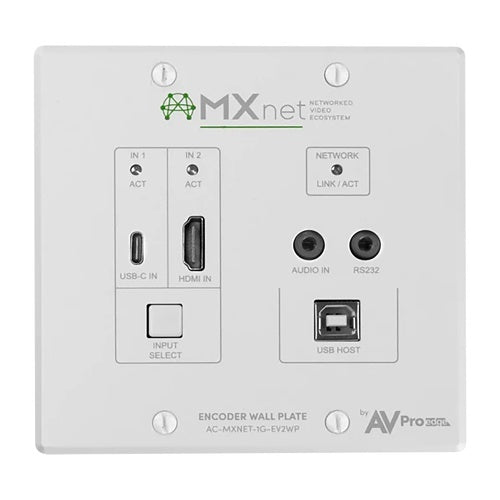 AVPro Edge AC-MXNET-1G-EV2WP MXNet 1G Evolution II Wall Plate Encoder with USB-C and HDMI Input, White