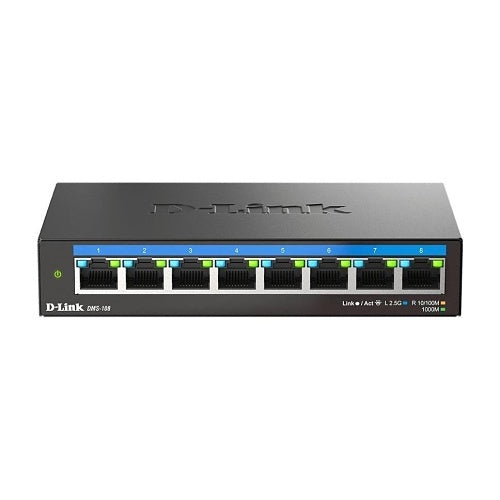 D-Link DMS-108 8-Port 2.5G Multi-Gigabit Desktop Switch for Wi-Fi 6, 40Gbps, Plug and Play Installation