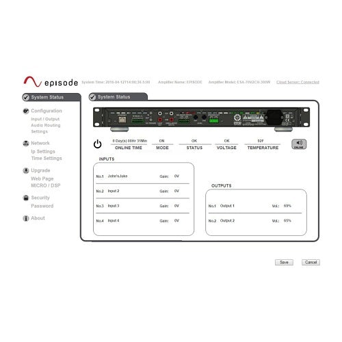 Episode ESA-70V2CH-500W 70V IP-Enabled Amplifier, 500W
