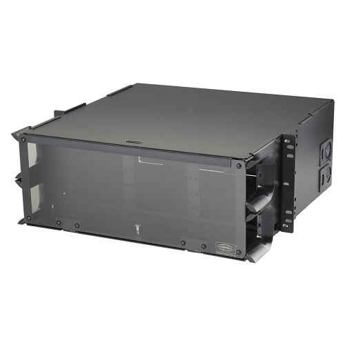 Hubbell FCR4U15SPLK FCR Series Fiber Optic Rack Mount Enclosure with Lock, 4U,15 FSP Panel, Unloaded, Steel, Black