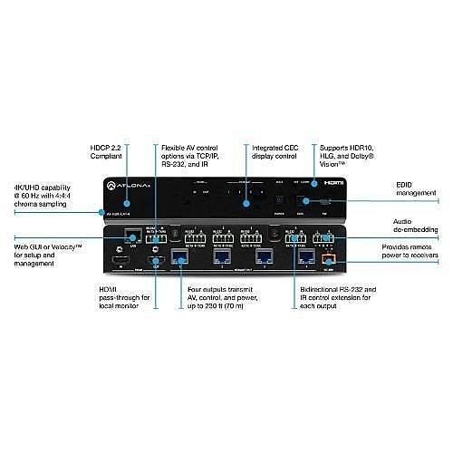 Atlona AT-HDR-CAT-4 4K Output HDR/HDMI to HDBaseT Distribution Amplifier