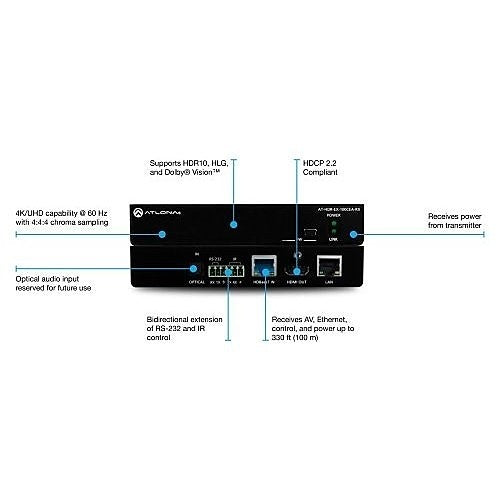 Atlona AT-HDR-EX-100CEA-RX 4K HDR HDBaseT Receiver with Control, Ethernet, and Remote Power