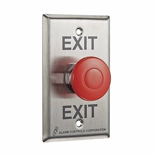 Alarm Controls EB-1 EB-Series Request to Exit Egress Station, N/O Pair and N/C Pair, 1/2 Red Mushroom Button, Single Gang, Stainless Steel