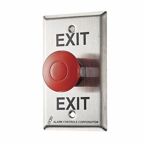 Alarm Controls EB-1 EB-Series Request to Exit Egress Station, N/O Pair and N/C Pair, 1/2 Red Mushroom Button, Single Gang, Stainless Steel