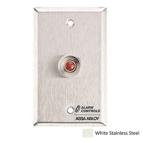 Alarm Controls RP-26WH Remote Wall Plate with N/O Red Push Button, Guard Ring, Single Gang, White Stainless Steel