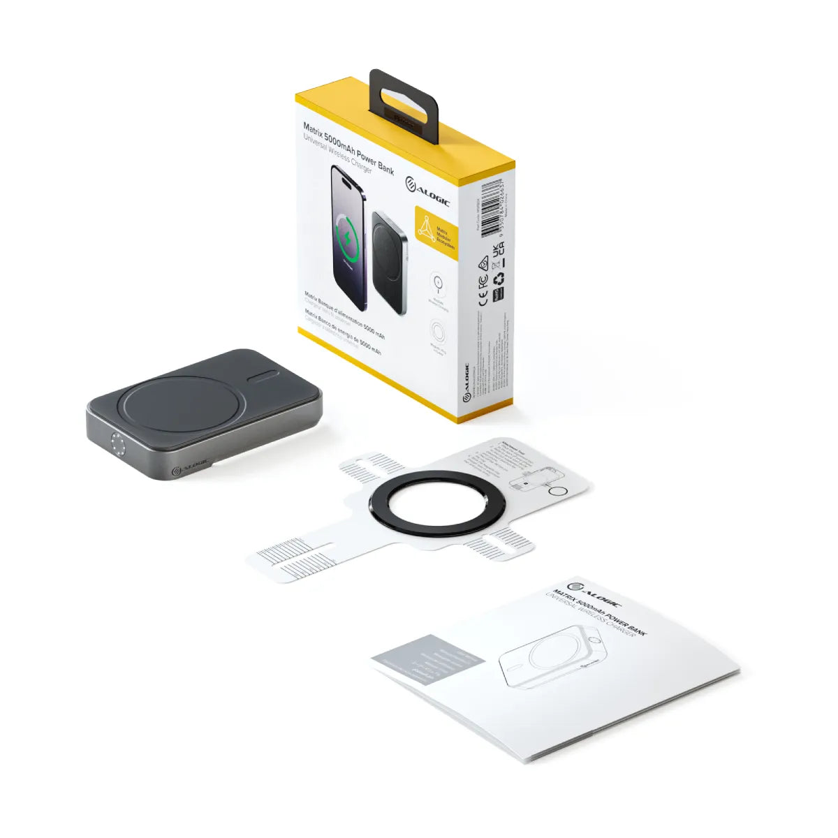 Alogic Powerbank 5000mAh 15W Fast Charge Qi and MagSafe Magnetic Ring Included - Black