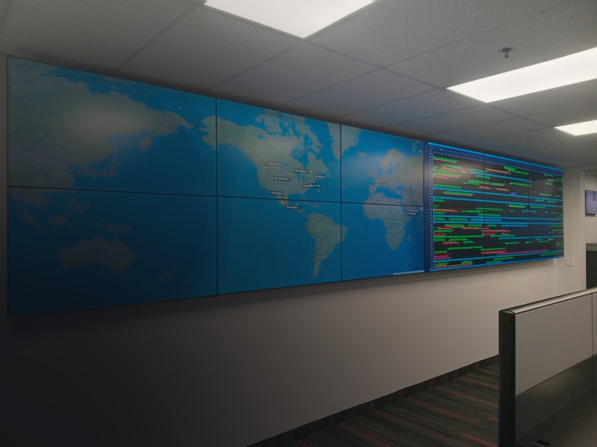 Multi-display video wall in an office operations room, installed by AV Guys