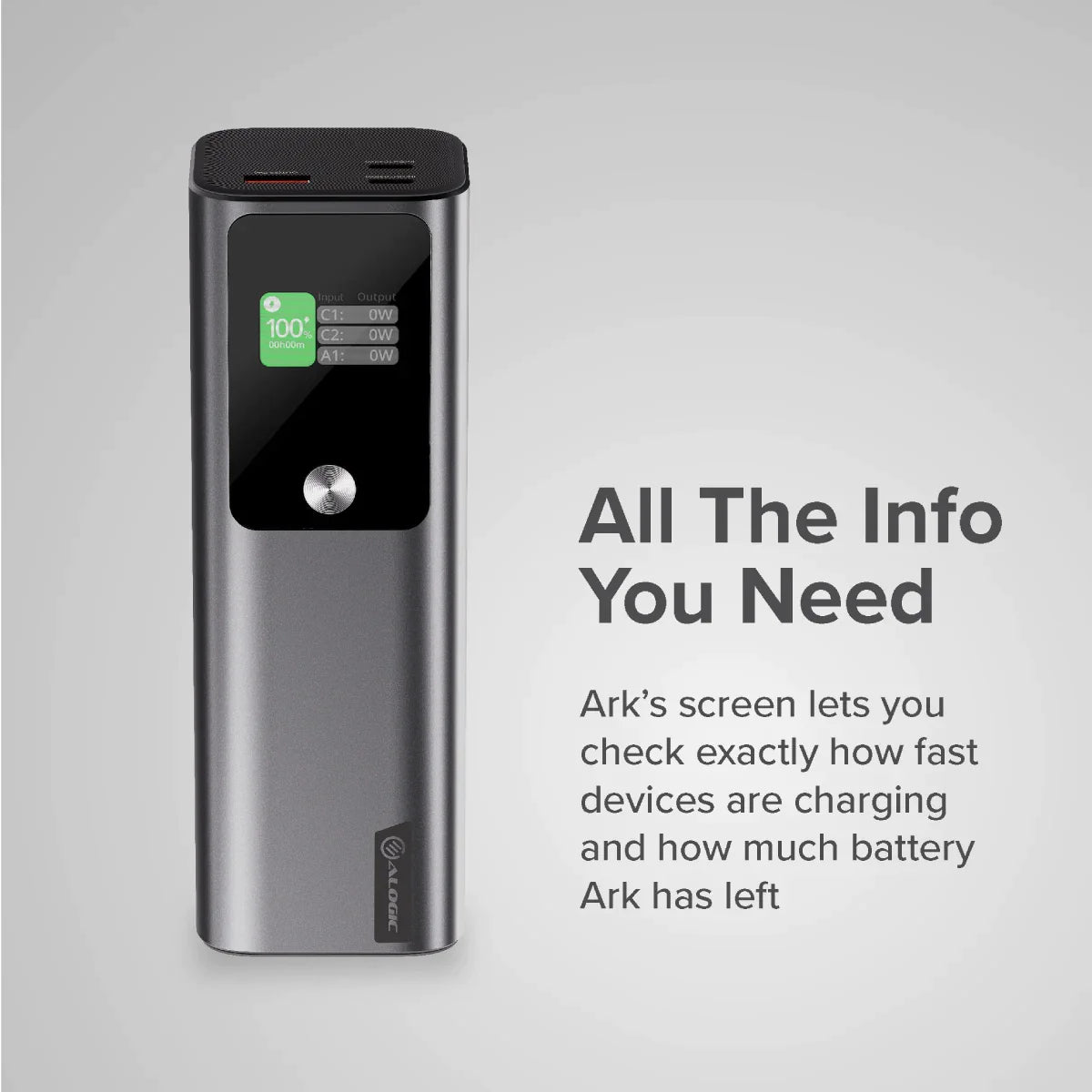 Alogic Powerbank 27000mAh Ark USB-C with 140W Power Delivery Fast Charge 3 Port - 2x USB-C (up to 140W) 1x USB-A (22.5W) with Digital Display