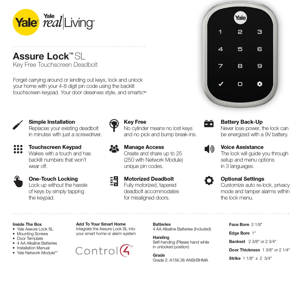 Non-US Yale® Assure Lock™ SL Key Free Touchscreen Deadbolt (Satin Nickel)