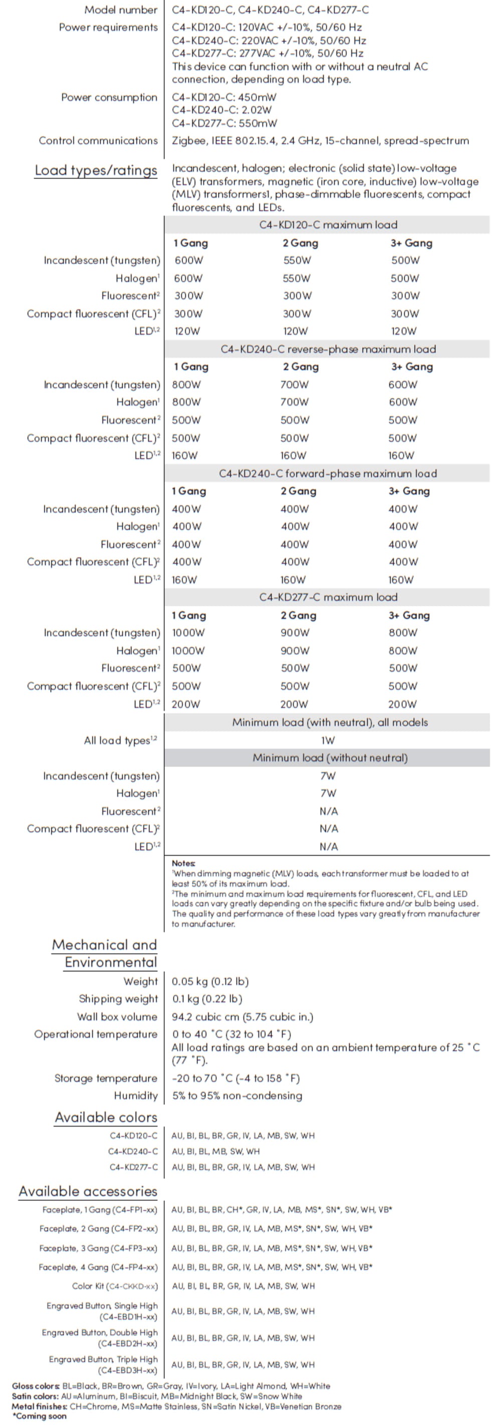 Control4® Keypad Dimmer, Contemporary, 277V (Brown)
