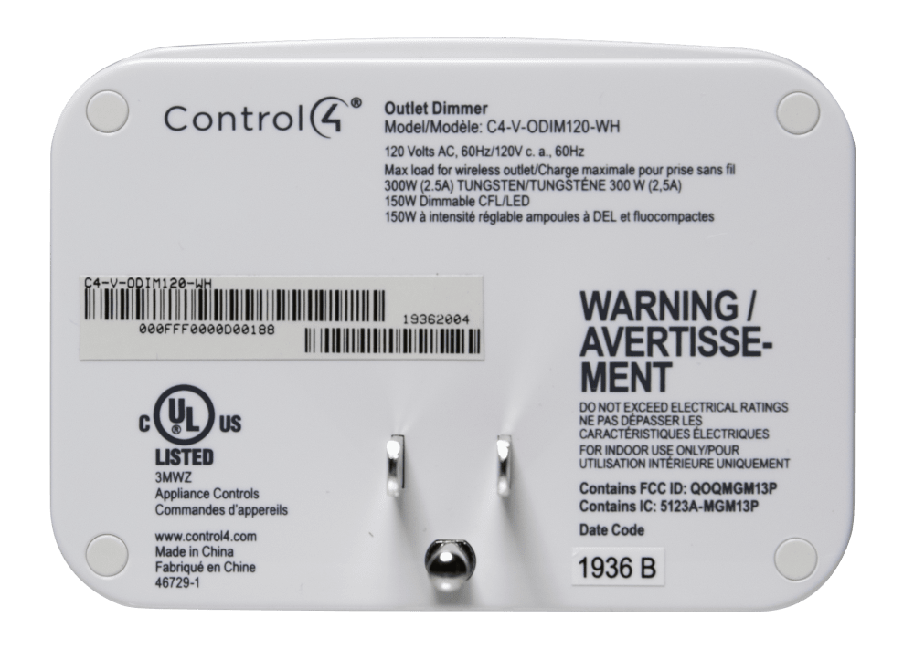 Control4® Wireless Plug-In Outlet Dimmer (White)