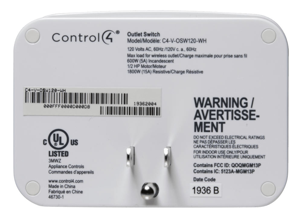 Control4® Wireless Plug-In Outlet Switch (White)