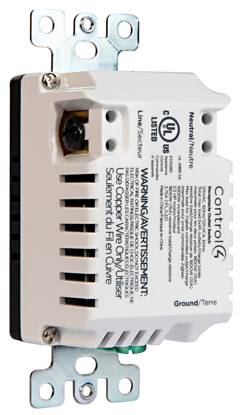Control4® Receptacle Outlet Switch, 120V (Midnight Black)