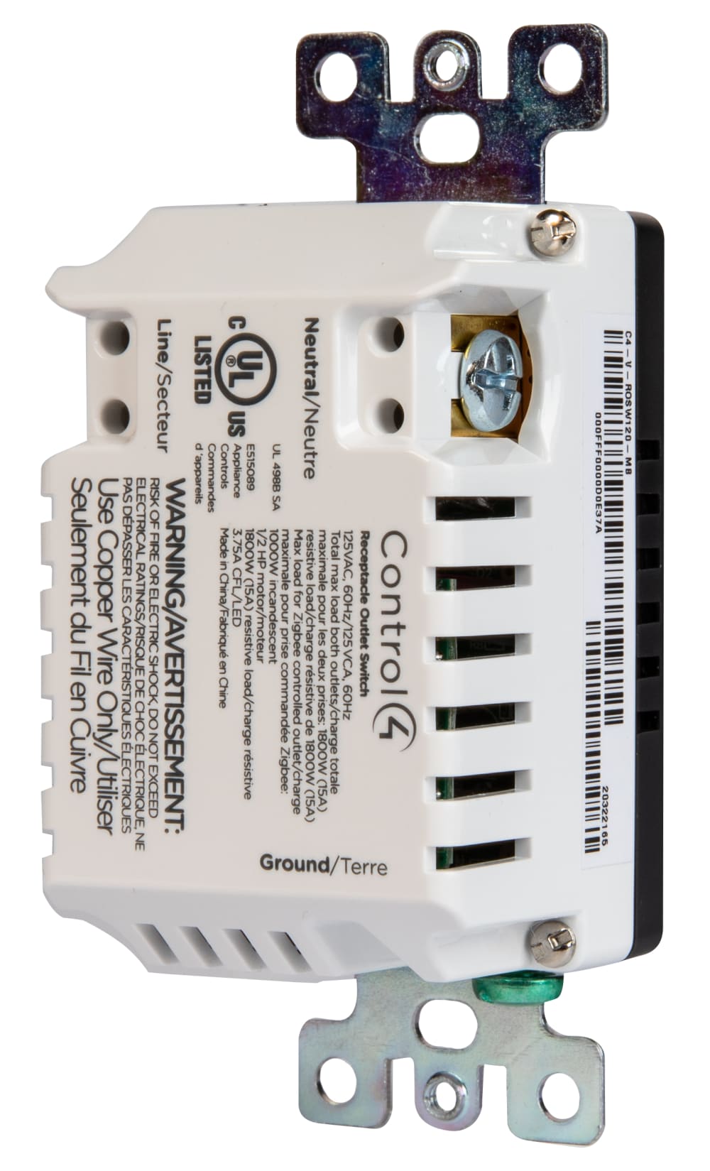 Control4® Receptacle Outlet Switch, 120V (Midnight Black)