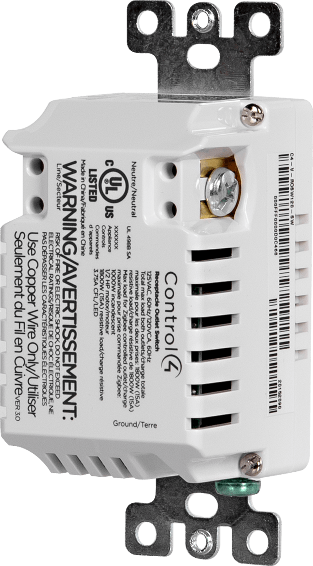 Control4® Receptacle Outlet Switch, 120V (White)