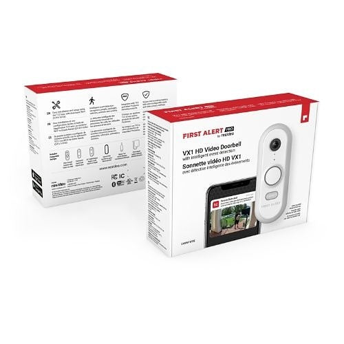 First Alert CAMW-WDB VX1 HD Video Doorbell, White/Gray Trim