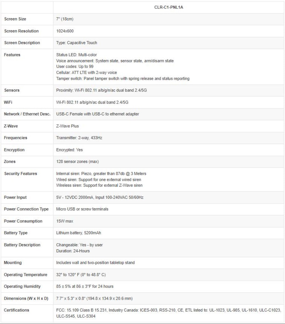 ClareOne Wireless Security and Smart Home Panel (AT&T LTE)
