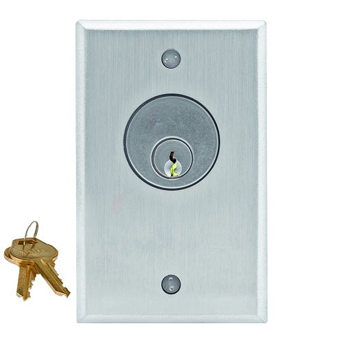 Camden CM-1110-60KA Key Switch, SPST Maintained, Mortise Cylinder 1-1/8", Keyed Alike, Solid Brass, Chrome Finish