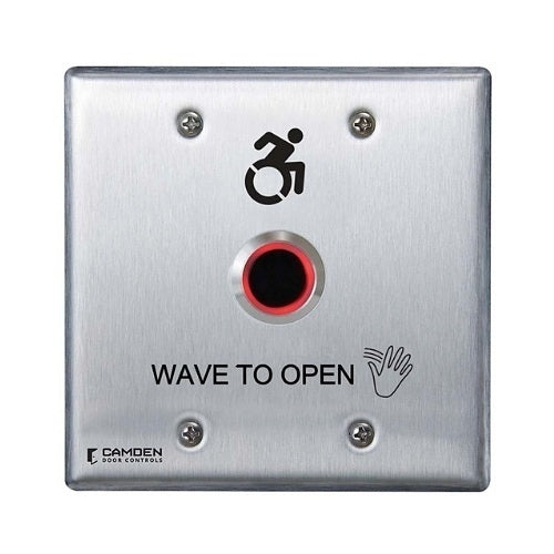 Camden CM-221/A42W ValueWave 12/24V DC Powered Touchless Switch Relay, Double Gang, Stainless-Steel Faceplate, with Light Ring, Wave to Open Graphics