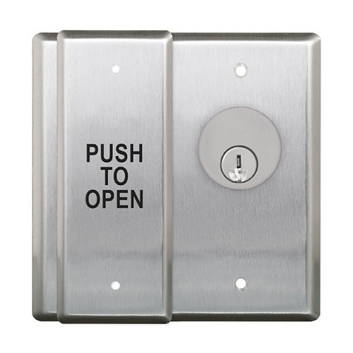 Camden CM-2510/4-WT 2-Gang Push Plate / Key Switch with Boot and Water Tight Coating, WHEELCHAIR Symbol, Push to Open Lettering, Blue