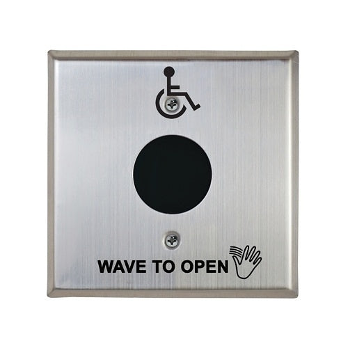 Camden CM-336/42SW SureWave Battery Powered, 915Mhz. Wireless Touchless Switch, Double Gang Stainless-Steel Faceplate, Hand Icon and Wave to Open Graphics