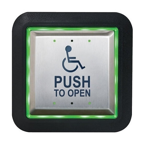 Camden CM-45/8B55SE1 4-1/2" Push Plate Switch, Icon and "Push to Lock" Legend with Flush AURA(tm) Illuminated Enclosure and Sign