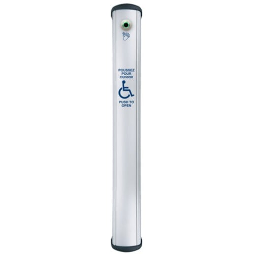 Camden CM-8436VR/4FE CM-84 Series Column Side Load Push Plate Switch with Hands-Free Sensor, WHEELCHAIR Symbol and PUSH TO OPEN Bilingual Label, 36" x 6", Anodized Clear Aluminum