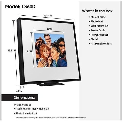 Samsung HW-LS60D/ZC Music Frame HW-LS60D Frame Design Wireless Speaker, 2-Channel, Dolby Atmos, Black