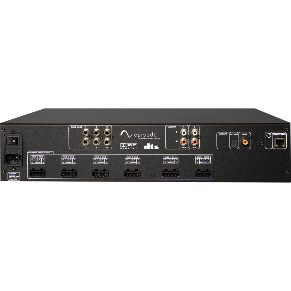 Episode 100W, 12 Channel Matrix Switching Amp DSP Config W/ MoIP Streaming Capability