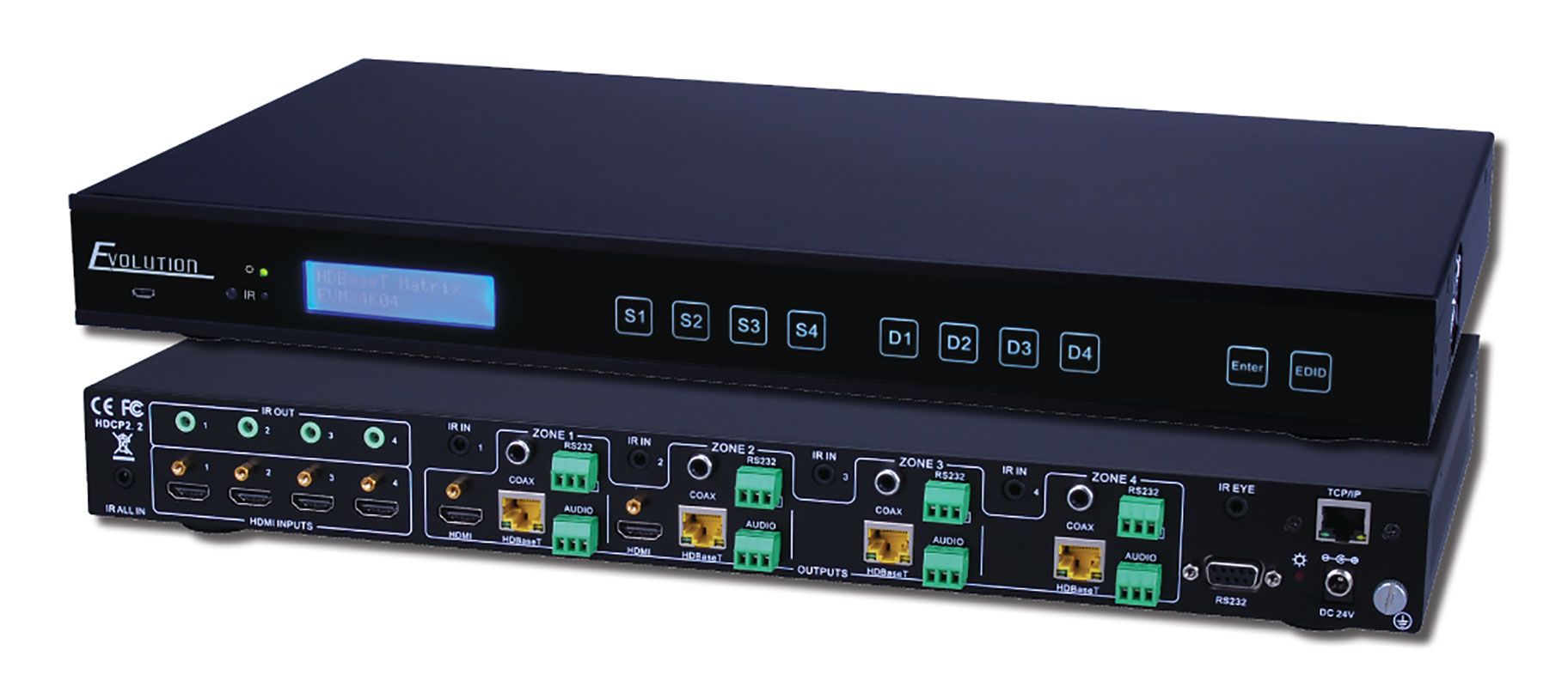 HDBaseT 4x4 Matrix Selector Switch 4K (HDCP 2.2 HDMI 1.4 PoH