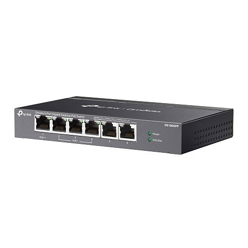 TP-Link DS106GPP Omada Unmanaged 6-Port Gigabit Desktop Switch with 3-Port PoE+ and 1-Port PoE++