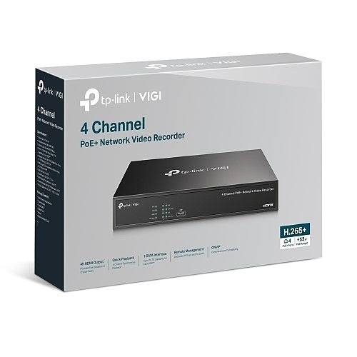 TP-Link VIGI NVR1004H-4P-2TB VIGI 4-Channel PoE+ NVR, 2TB HDD
