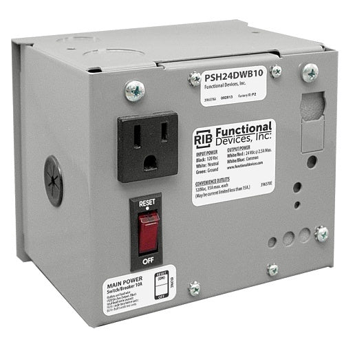 Functional Devices PSH24DWB10 Power Supply, 120VAC to 24VDC, 2.5A, 100 Output, Enclosure