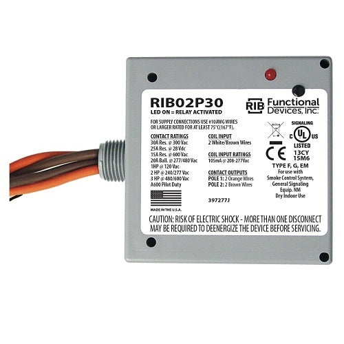 Functional Devices RIB02P30 Enclosure Relay, 30A DPST, 208-277V
