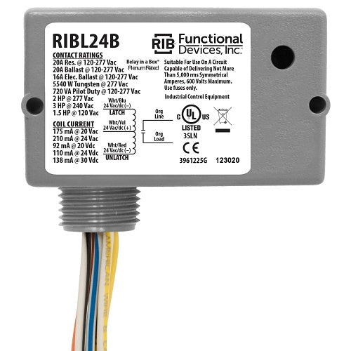Functional Devices RIBL24B Enclosed Relay 20A, 24VAC, Latching