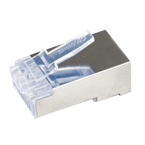 Simply45 S45-1050 Shielded Internal Ground Standard RJ45 Modular Plug for CAT5e Solid Shielded, 50-Pack, Blue Tint