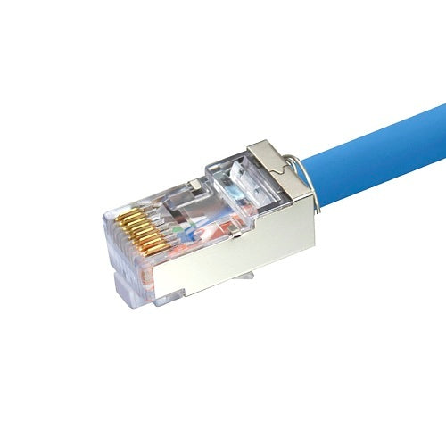 Simply45 S45-1050 Shielded Internal Ground Standard RJ45 Modular Plug for CAT5e Solid Shielded, 50-Pack, Blue Tint