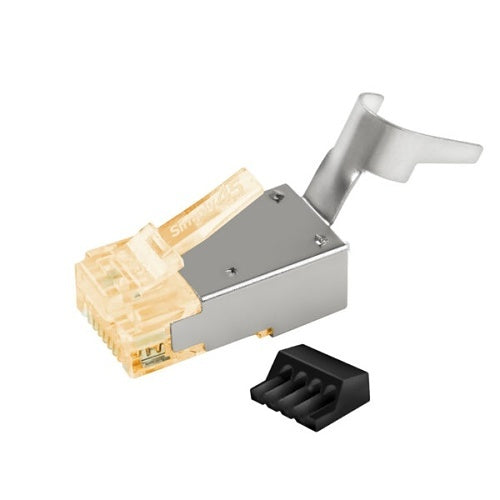 Simply45 S45-1155 Standard Series Shielded External Ground Standard RJ45 Modular Plug for 10G STP LAN Cables CAT7a/7/6a, Standard WE SS RJ45 with Bar45, 40-Piece Plastic Jar, Orange Tint