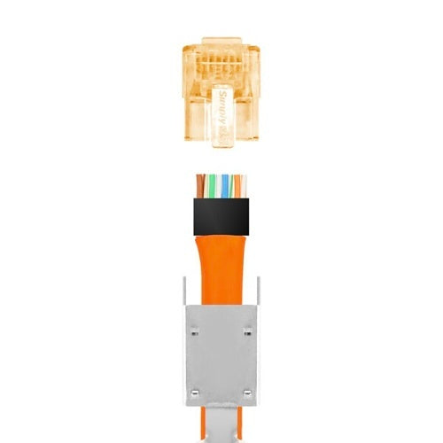 Simply45 S45-1155 Standard Series Shielded External Ground Standard RJ45 Modular Plug for 10G STP LAN Cables CAT7a/7/6a, Standard WE SS RJ45 with Bar45, 40-Piece Plastic Jar, Orange Tint