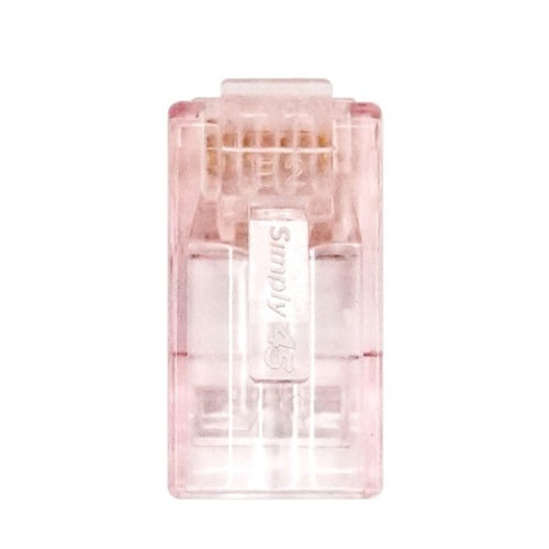 Simply45 S45-1701P Pro Series Pass-Through RJ45 Modular Plug with Cap45 for CAT6/6a UTP Unshielded with Cap45, Hi/Lo Stagger, 50-Piece Clamshell, Red Tint