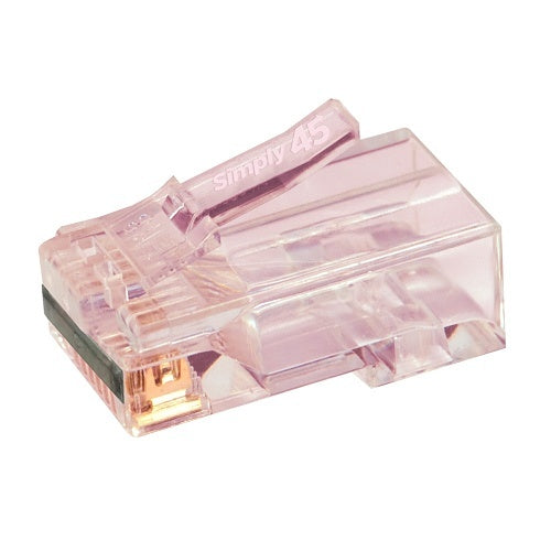 Simply45 S45-1701P Pro Series Pass-Through RJ45 Modular Plug with Cap45 for CAT6/6a UTP Unshielded with Cap45, Hi/Lo Stagger, 50-Piece Clamshell, Red Tint