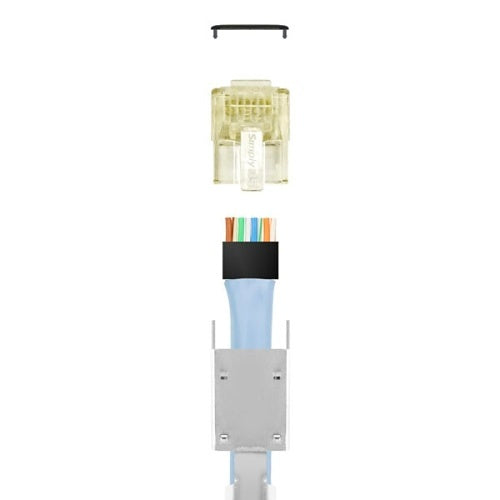 Simply45 S45-1755P Pro Series Shielded Pass-Through RJ45 Modular Plug with Cap45 and Bar45 for 10G Shielded LAN Cables CAT7a/7/6a, 50-Piece Plastic Jar, Yellow Tint