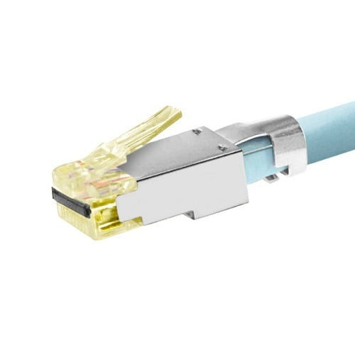 Simply45 S45-1755P Pro Series Shielded Pass-Through RJ45 Modular Plug with Cap45 and Bar45 for 10G Shielded LAN Cables CAT7a/7/6a, 50-Piece Plastic Jar, Yellow Tint