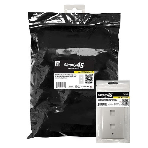 Simply45 S45-3202W-25 Wall Plate, Standard Single-Gang, 2-Port Keystone, White