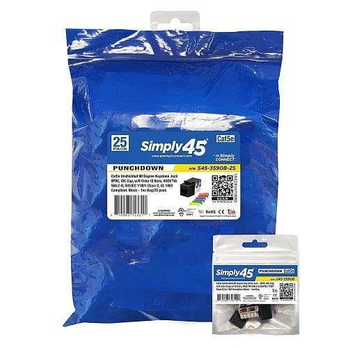 Simply45 S45-3590B-25 CAT5E UTP 90-Degree Keystone Jack, 110 Style, Includes Dust Cover, Black