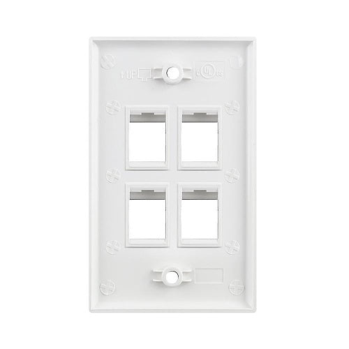 Simply45 S45-3204W Wall Plate, Standard Single-Gang, 4 Ports, White