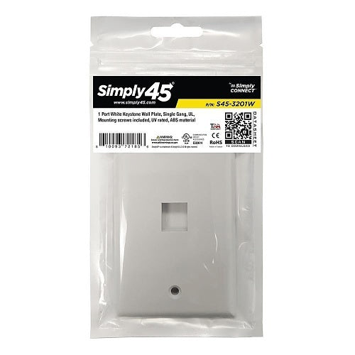 Simply45 S45-3201W-25 Wall Plate, Single-Gang Keystone, White